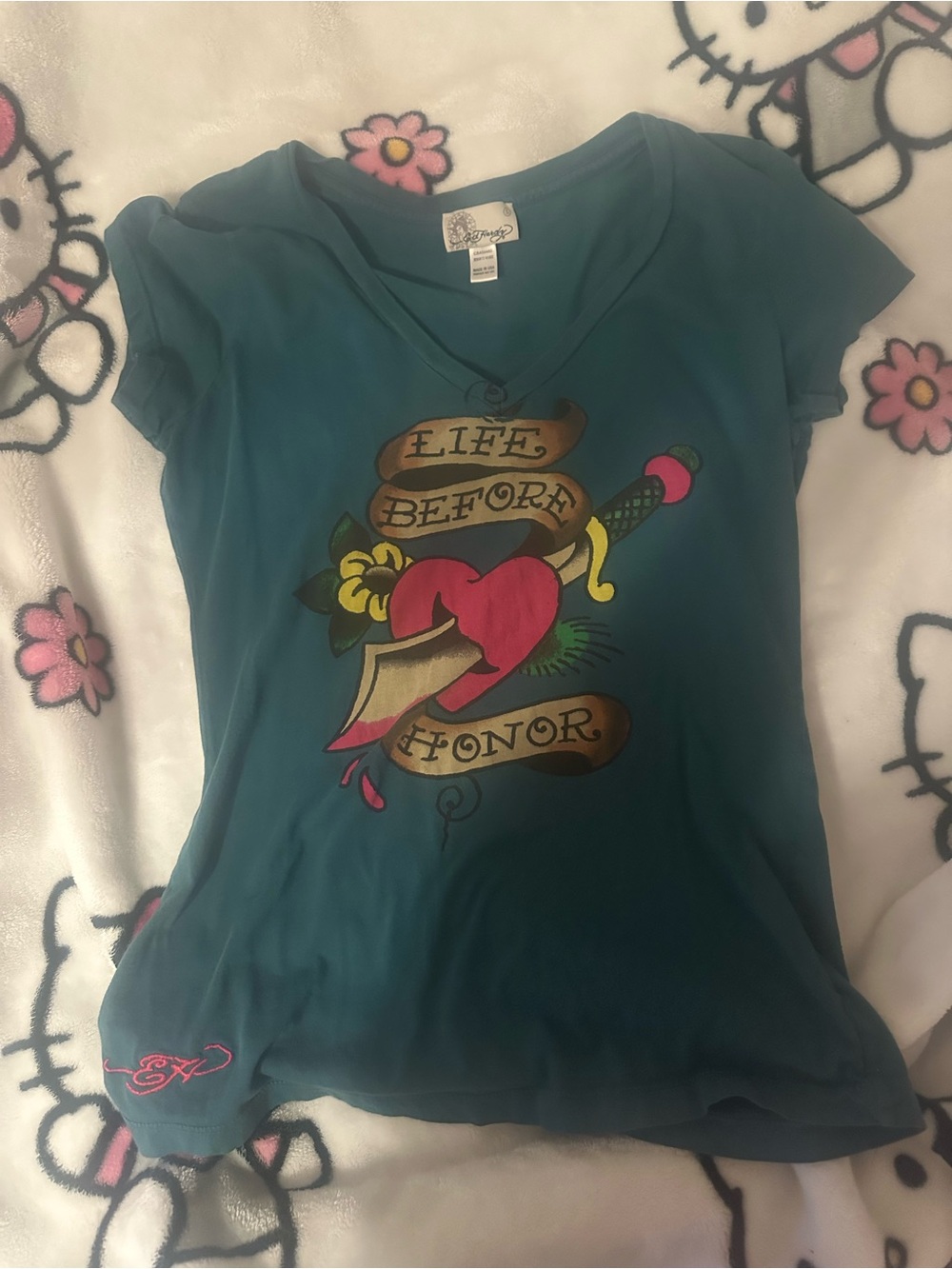 Teal 2000s ed hardy tee